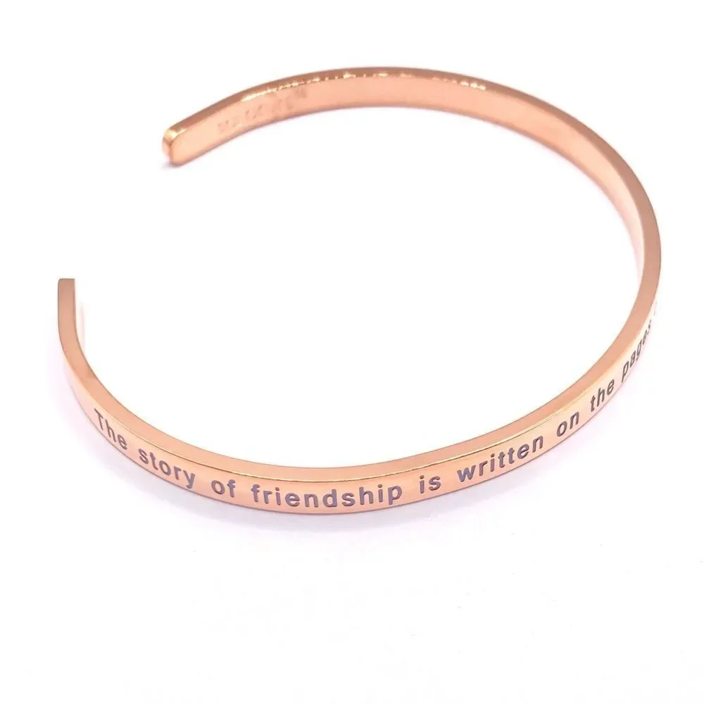 Rose Gold Engraved Minimalist Friendship Cuff Bracelet